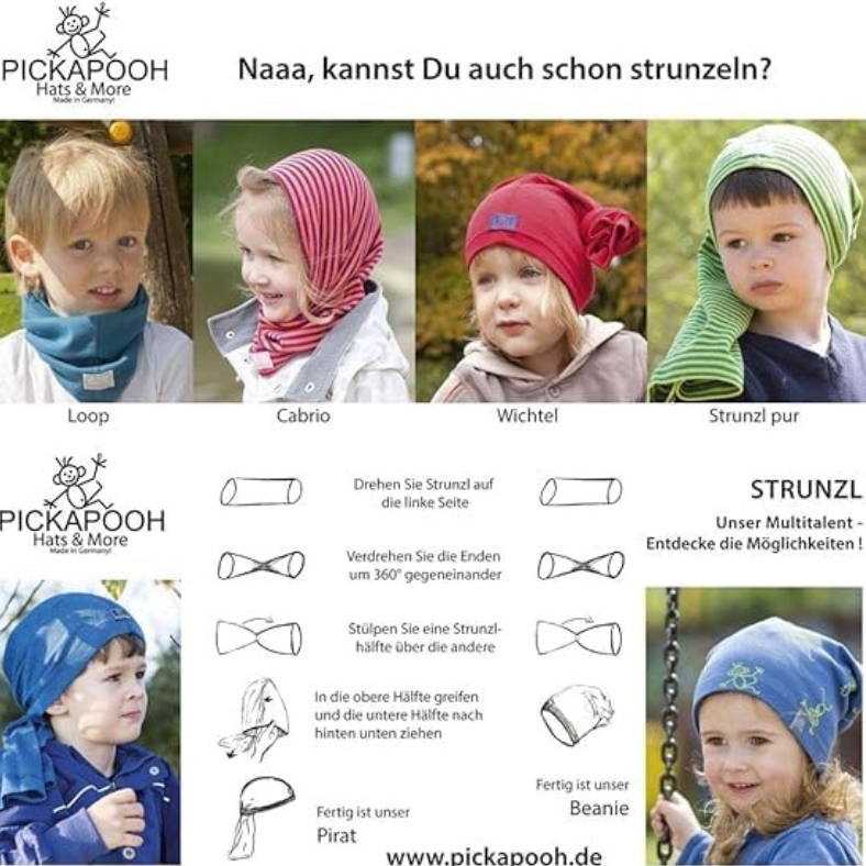 PICKAPOOH Strunzl Schlauchschal Größe 2 KU 50–54 cm Wolle Seide für Kinder als Beanie, Stirnband oder Schlupfmütze kaufen im Babyladen Erlangen